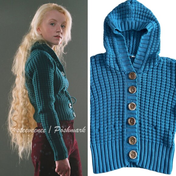 RARE H&M Teal Hooded Cardigan ASO Luna Lovegood - Picture 1 of 7